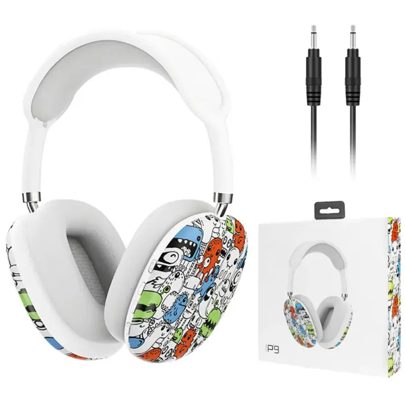 Casque sans fil P9 bleutooth – GRAFFITI – WHITE