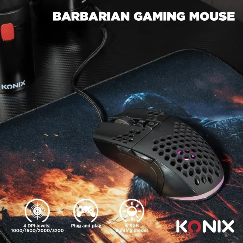 Pack Gaming 3 En 1 Clavier + Souris + Tapis De Souris Konix – Barbarian Drakkar
