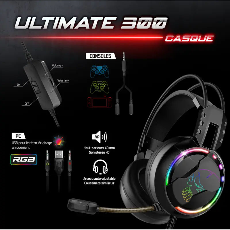 Pack Gaming Spirit Of Gamer ULTIMATE 300 4EN1 clavier / souris / tapis / casque