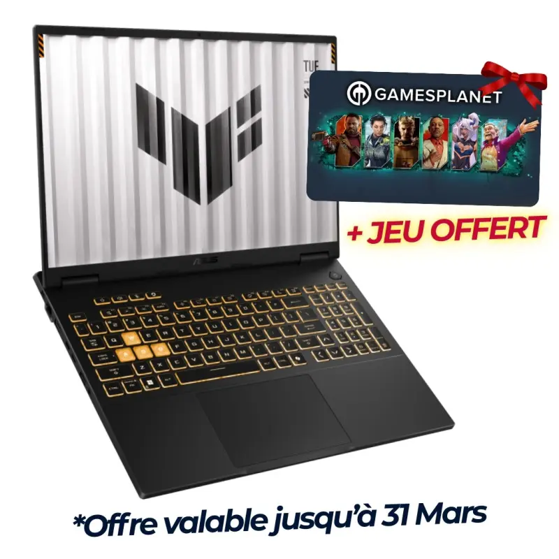 PC Portable Gamer ASUS TUF Gaming F16 2025 / Core 5 210H / RTX 4050 6G / 16 Go / 512 Go SSD / Windows 11 / Gris