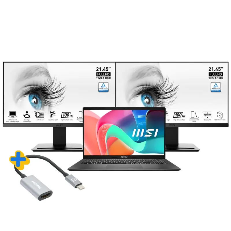 PC Portable MSI Modern 15 F13MG / i5-1334U / 16 Go / 512 Go SSD / Gris Avec Deux Écrans MSI Pro 21.45&Prime; Full HD VA / 100 Hz