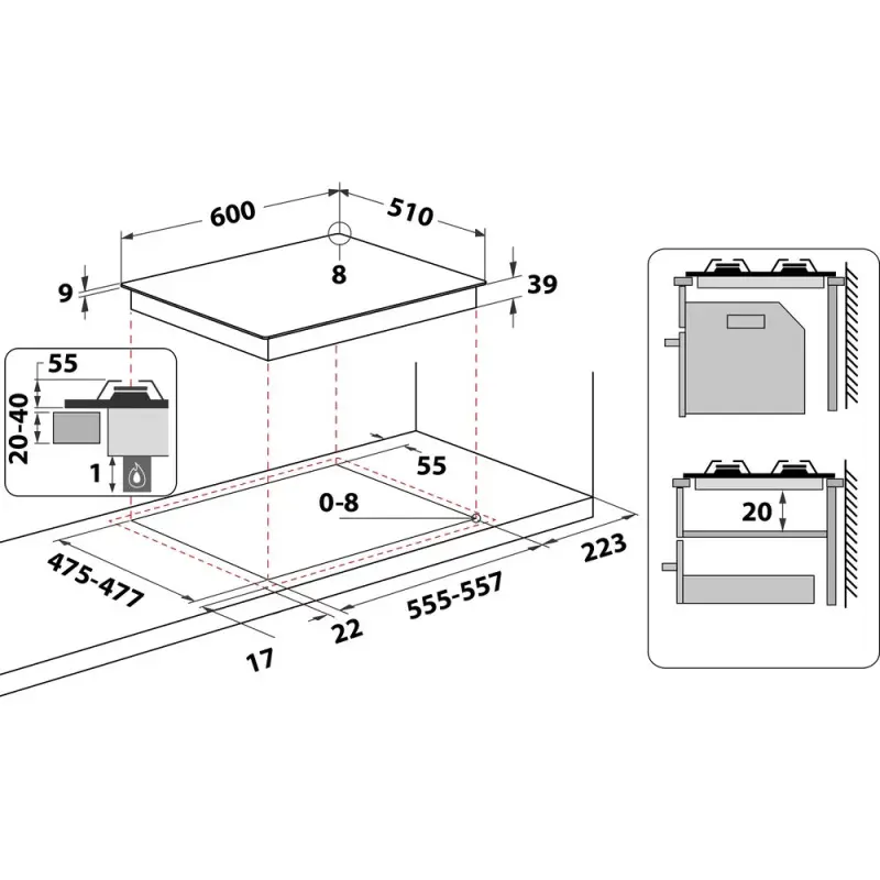 PLAQUE DE CUISSON ARISTON PCN 642 IX/A / 60 CM / EMAILLEE / INOX