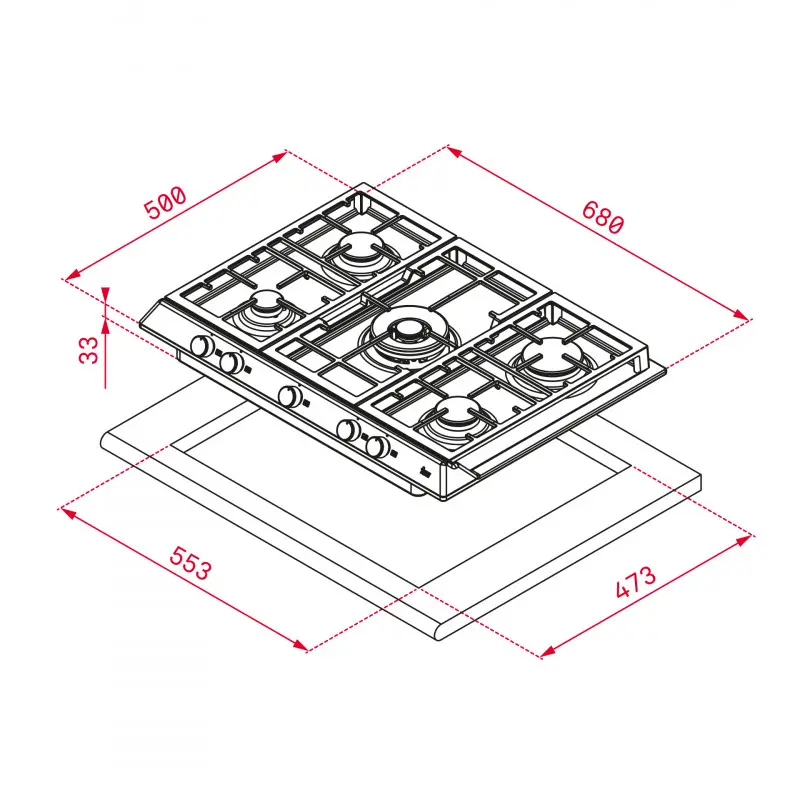 Plaque de cuisson encastrable à gaz Teka EX 70.1 5G / 5 Feux / 70 cm / INOX