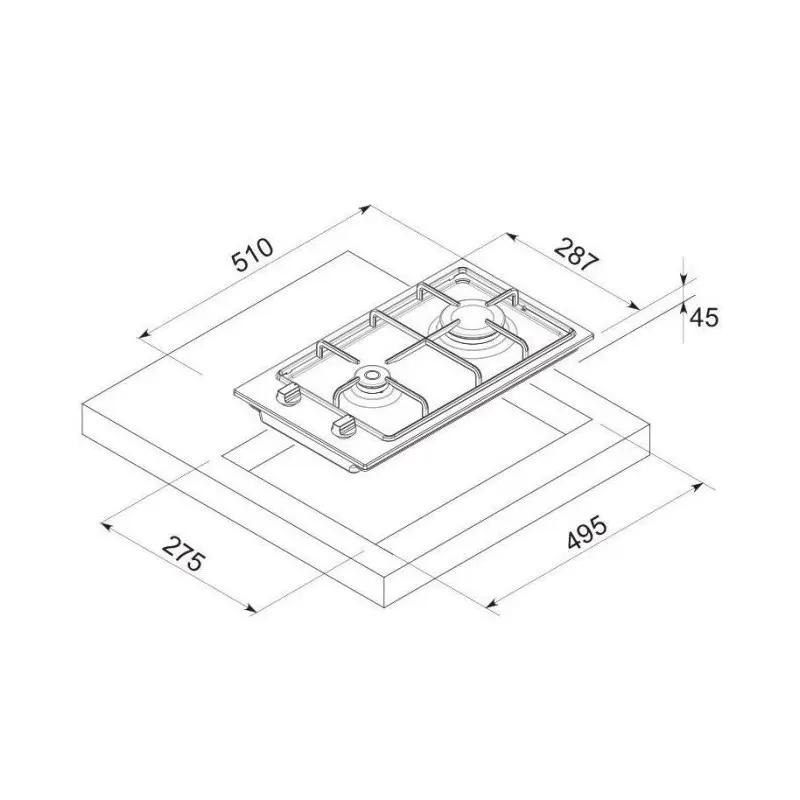 PLAQUE DE CUISSON ENCASTRABLE FOCUS 2 FEUX / INOX / F.813X