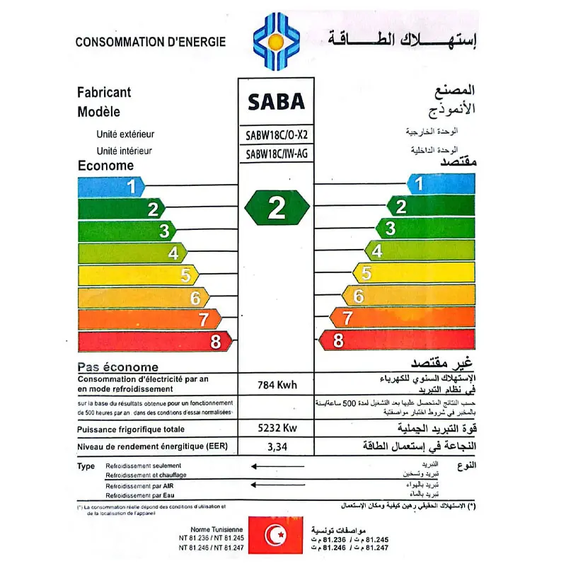 CLIMATISEUR SABA 18000 BTU FROID / ON/OFF