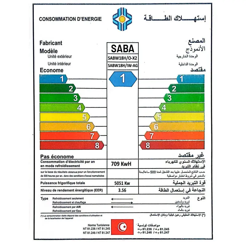 CLIMATISEUR SABA 18000 BTU CHAUD et FROID / ON/OFF