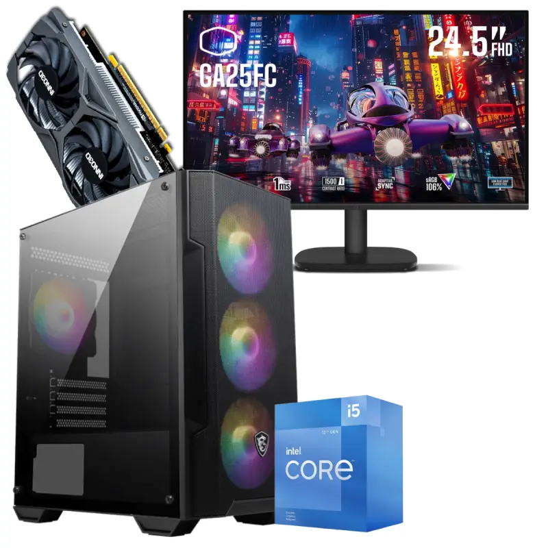 Setup Gamer Special Pc de Bureau Gaming / i5-12400F / GTX 1650 4G / 16 Go Avec Écran Gaming Cooler Master 24.5&Prime; Full HD IPS / 120 Hz