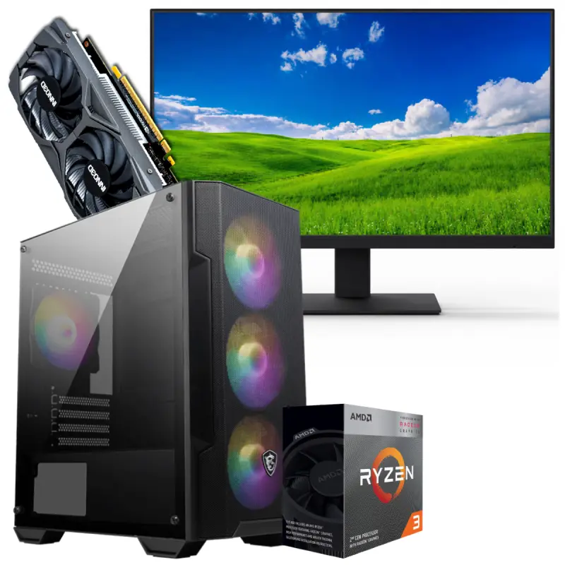 Setup Gamer Special Pc de Bureau Gaming / Ryzen 3 3200G / GTX 1650 4G / 16 Go Avec Écran Gaming AERO AE24EFA 24 » Full HD VA / 100 Hz