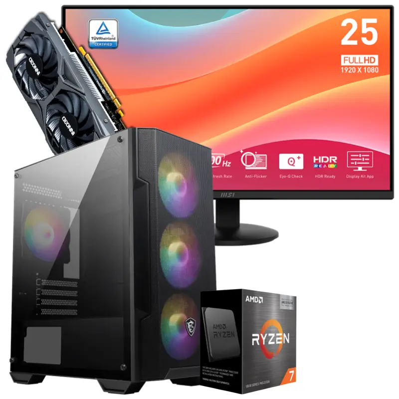 Setup Gamer Special Pc de Bureau Gaming / Ryzen 7 5700 / GTX 1650 4G / 16 Go Avec Écran MSI Pro MP252L 24.5&Prime; Full HD IPS / 100 Hz