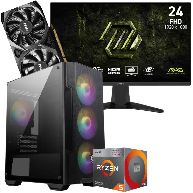 Setup Gamer Special Pc de Bureau Gaming / Ryzen 5 3600 / RTX 3050 8G / 16 Go Avec Écran Gaming MSI MAG 245F X24 24&Prime; Full HD IPS / 240 Hz