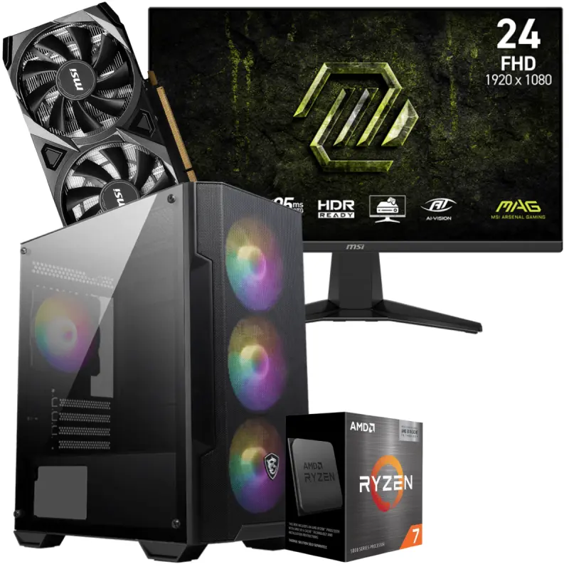Setup Gamer Special Pc de Bureau Gaming / Ryzen 7 5700 / RTX 3050 8G / 32 Go Avec Écran Gaming MSI MAG 245F X24 24&Prime; Full HD IPS / 240 Hz