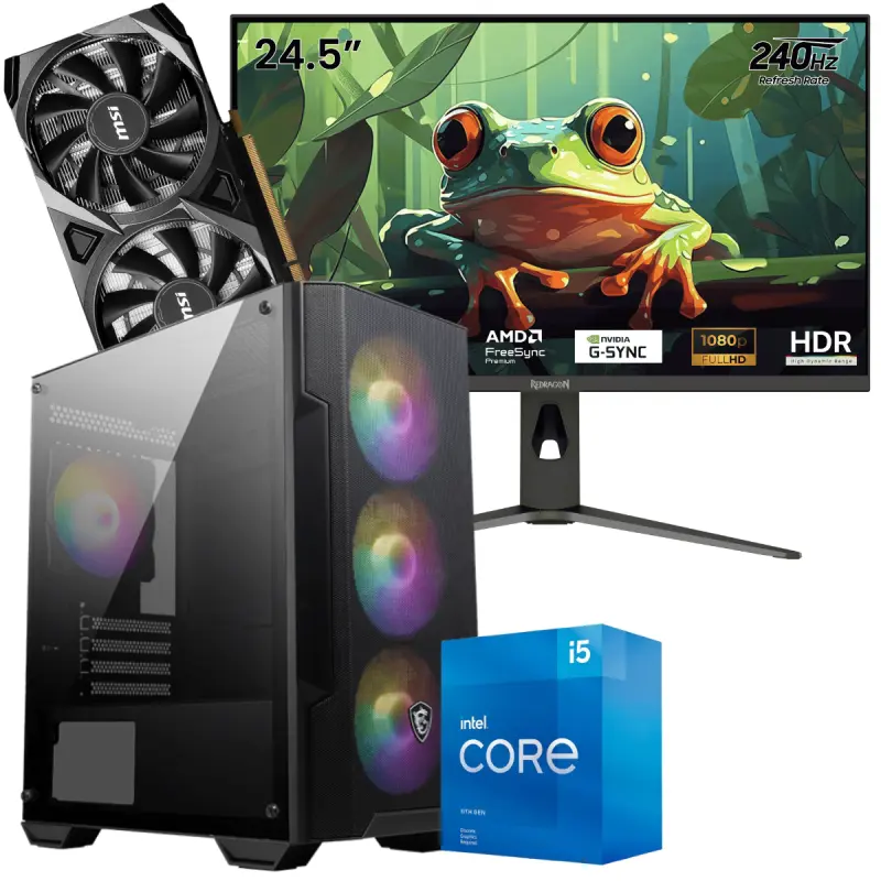 Setup Gamer Special Pc de Bureau Gaming / i5-11400F / RTX 3050 8G / 16 Go Avec Écran Gaming Redragon HANMON 24.5&Prime; Full HD IPS / 240 Hz