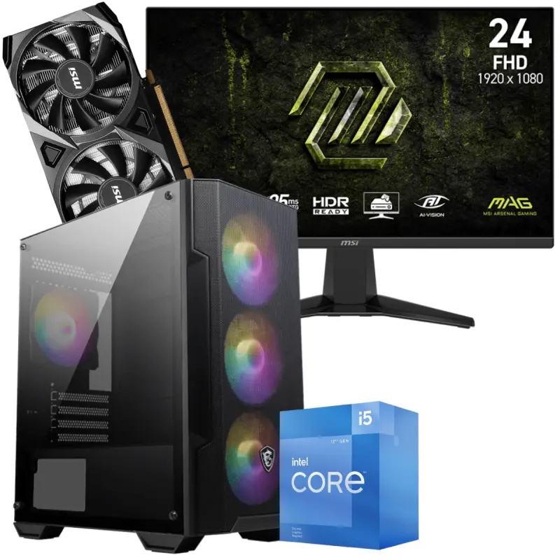 Setup Gamer Special Pc de Bureau Gaming / i5-12400F / RTX 3050 8G / 16 Go Avec Écran Gaming MSI MAG 245F X24 24&Prime; Full HD IPS / 240 Hz