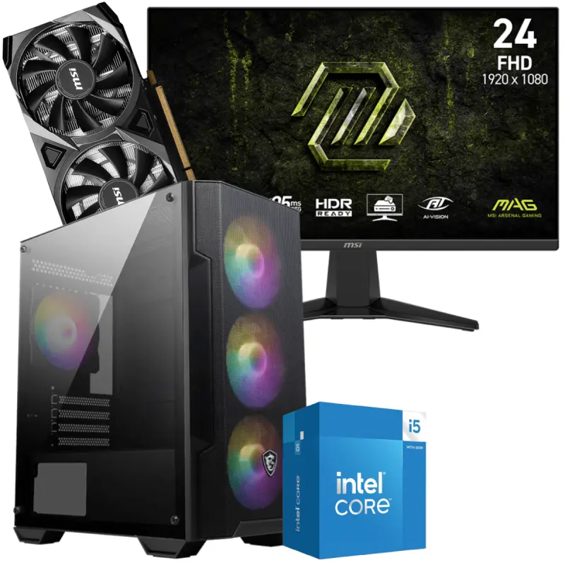 Setup Gamer Special Pc de Bureau Gaming / i5-14400F / RTX 3050 8G / 16 Go Avec Écran Gaming MSI MAG 245F X24 24&Prime; Full HD IPS / 240 Hz