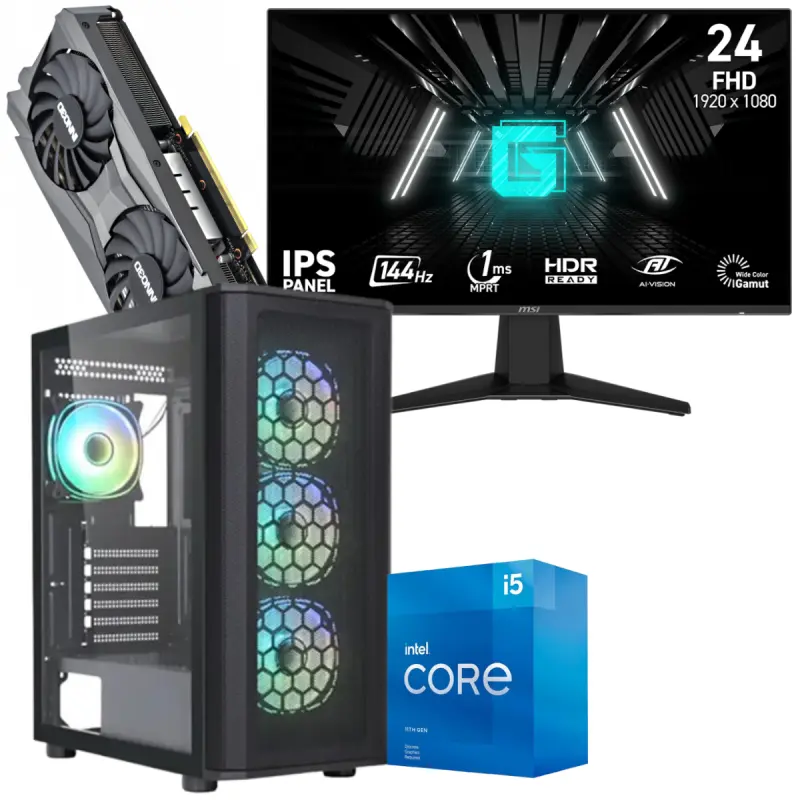 Setup Gamer Special Pc de Bureau Gaming / i5-11400F / RTX 3060 12G / 16 Go Avec Écran Gaming MSI 24&Prime; Full HD IPS / 144 Hz