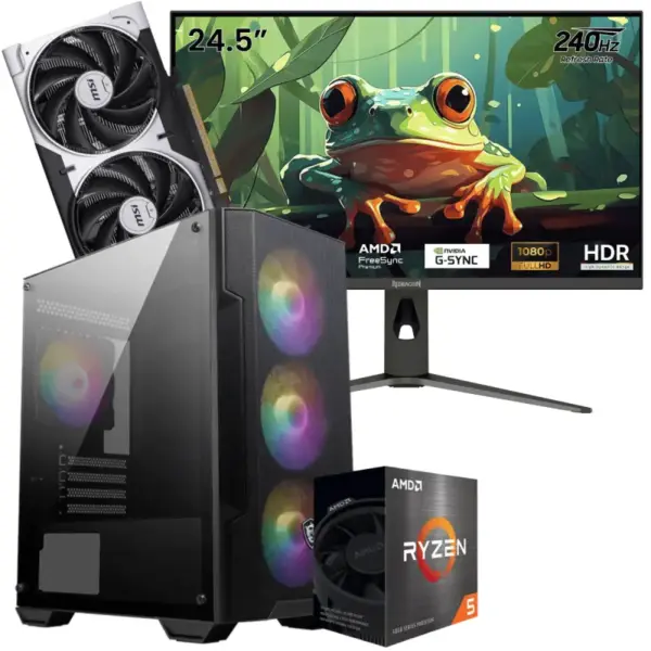 Setup Gamer Special Pc de Bureau Gaming / Ryzen 5 5600 / RTX 5050 8G / 16 Go Avec Écran Gaming Redragon HANMON 24.5" Full HD IPS / 240 Hz