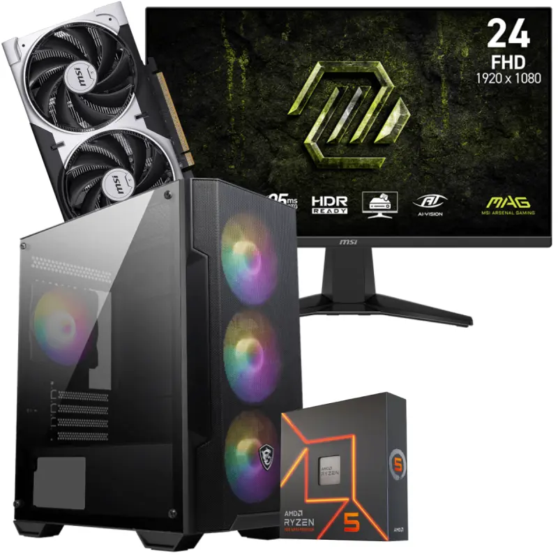 Setup Gamer Special Pc de Bureau Gaming / Ryzen 5 8400F / RTX 5050 8G / 16 Go Avec Écran Gaming MSI MAG 245F X24 24&Prime; Full HD IPS / 240 Hz