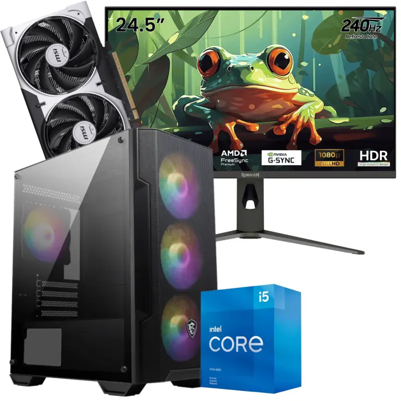 Setup Gamer Special Pc de Bureau Gaming / i5-11400F / RTX 5050 8G / 16 Go Avec Écran Gaming Redragon HANMON 24.5&Prime; Full HD IPS / 240 Hz
