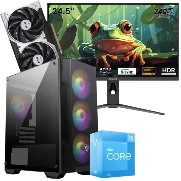 Setup Gamer Special Pc de Bureau Gaming / i3-12100F / RTX 5050 8G / 16 Go Avec Écran Gaming Redragon HANMON 24.5" Full HD IPS / 240 Hz