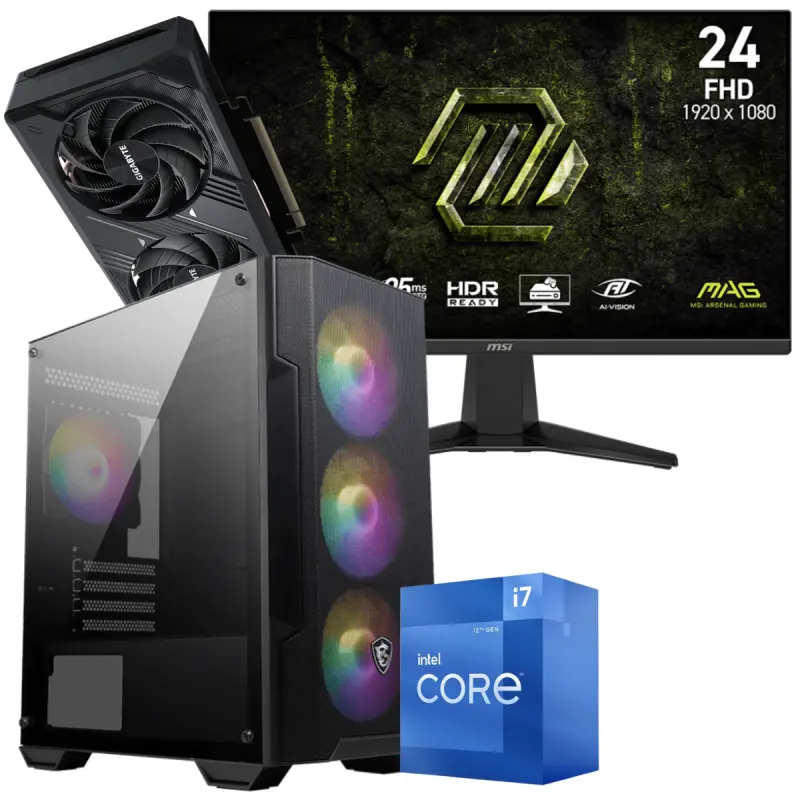 Setup Gamer Special Pc de Bureau Gaming / i7-12700F / RTX 5050 8G / 16 Go Avec Écran Gaming MSI MAG 245F X24 24&Prime; Full HD IPS / 240 Hz