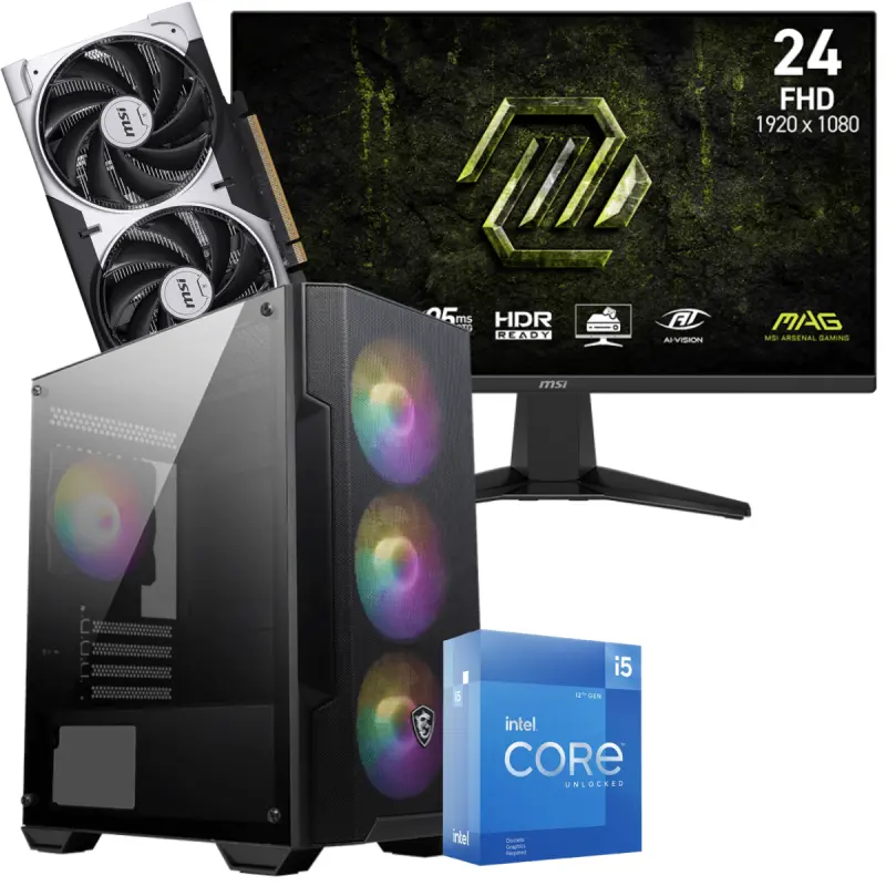 Setup Gamer Special Pc de Bureau Gaming / i5-12600KF / RTX 5050 8G / 16 Go Avec Écran Gaming MSI MAG 245F X24 24&Prime; Full HD IPS / 240 Hz