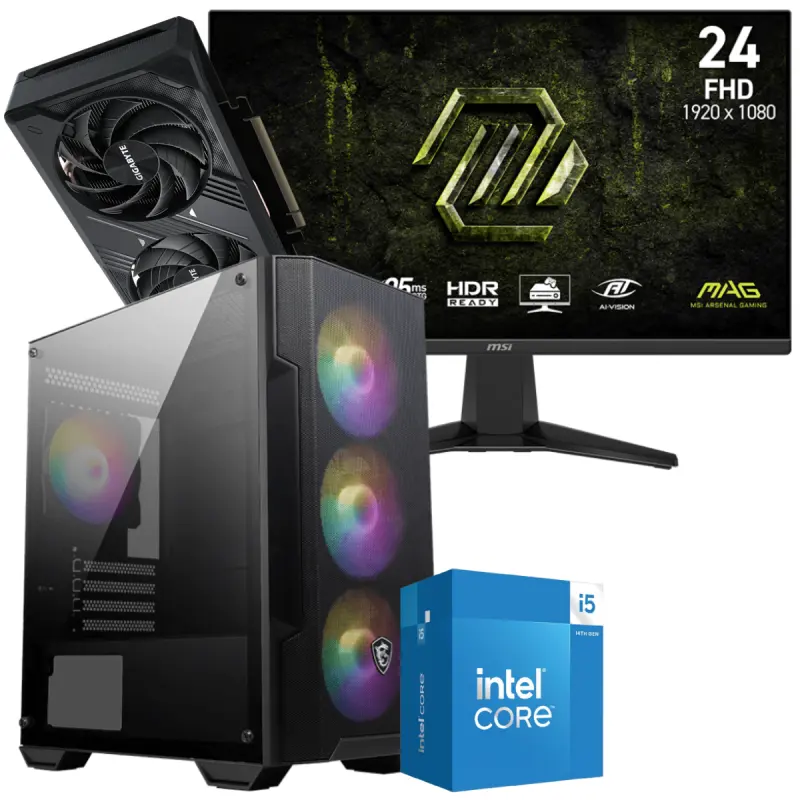 Setup Gamer Special Pc de Bureau Gaming / i5-14400F / RTX 5050 8G / 16 Go Avec Écran Gaming MSI MAG 245F X24 24&Prime; Full HD IPS / 240 Hz