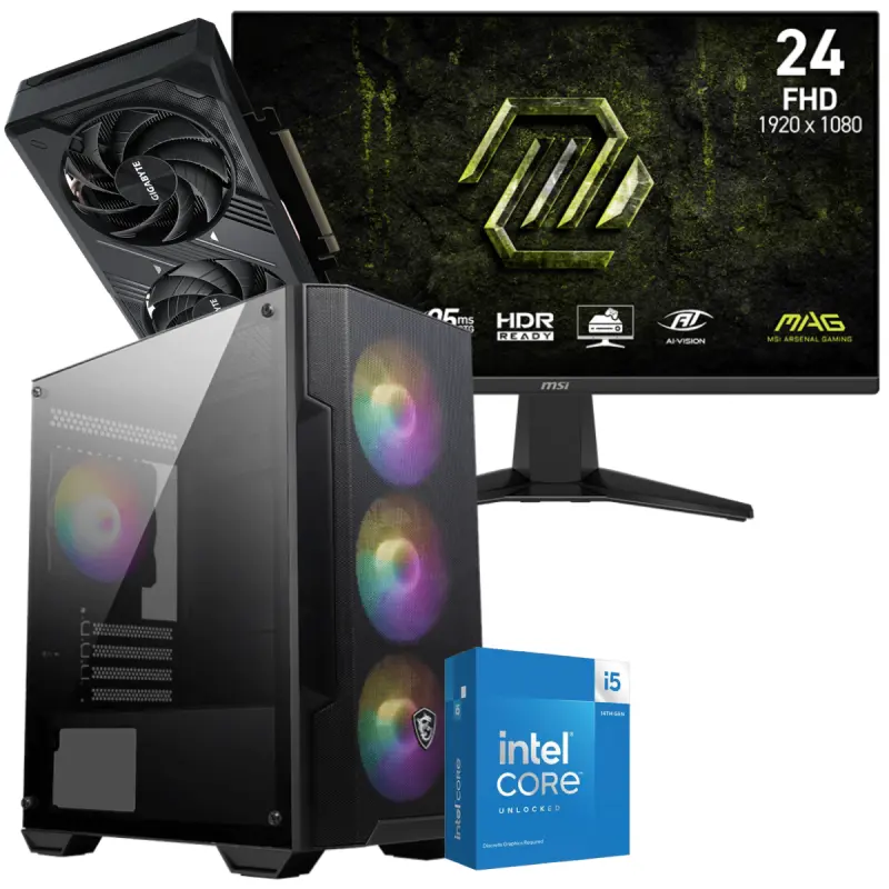 Setup Gamer Special Pc de Bureau Gaming / i5-14600KF / RTX 5050 8G / 16 Go Avec Écran Gaming MSI MAG 245F X24 24&Prime; Full HD IPS / 240 Hz