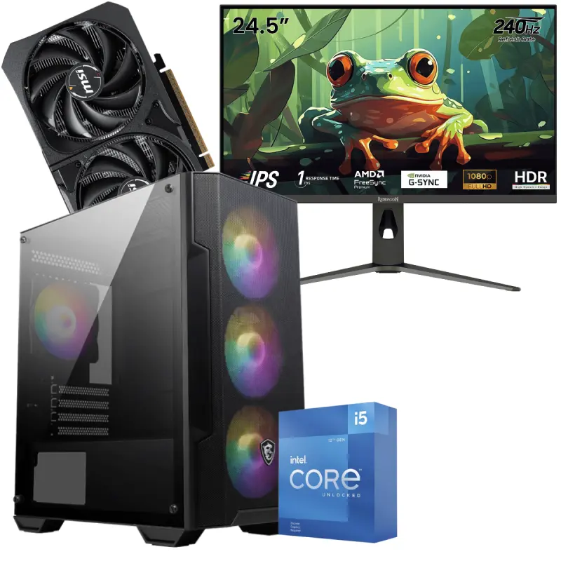 Setup Gamer Special Pc de Bureau Gaming / i5-12600KF / RTX 5060 8G / 16 Go Avec Écran Gaming Redragon HANMON 24.5&Prime; Full HD IPS / 240 Hz