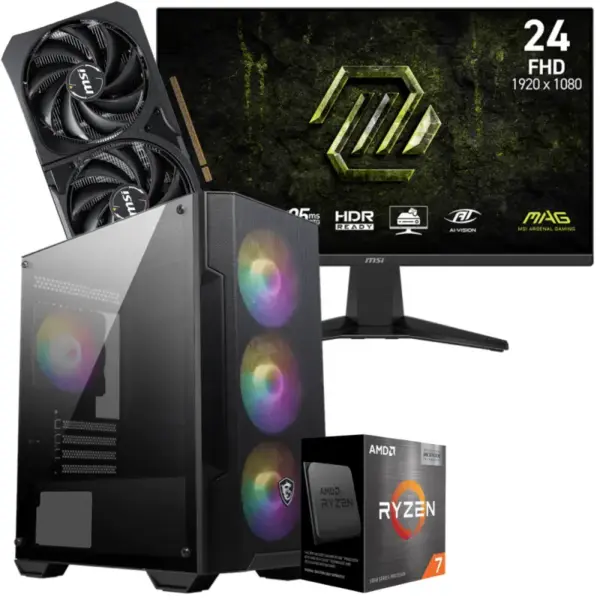 Setup Gamer Special Pc de Bureau Gaming / Ryzen 7 5800X / RTX 5060 8G / 32 Go Avec Écran Gaming MSI MAG 245F X24 24" Full HD IPS / 240 Hz