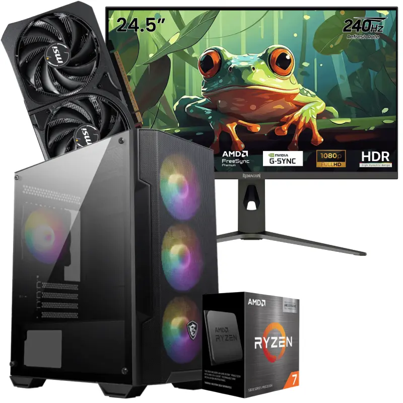 Setup Gamer Special Pc de Bureau Gaming / Ryzen 7 5700 / RTX 5060 8G / 16 Go Avec Écran Gaming Redragon HANMON 24.5&Prime; Full HD IPS / 240 Hz