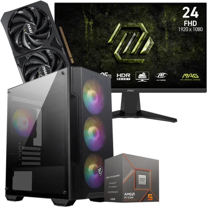 Setup Gamer Special Pc de Bureau Gaming / Ryzen 5 8400F / RTX 5060 8G / 16 Go Avec Écran Gaming MSI MAG 245F X24 24&Prime; Full HD IPS / 240 Hz