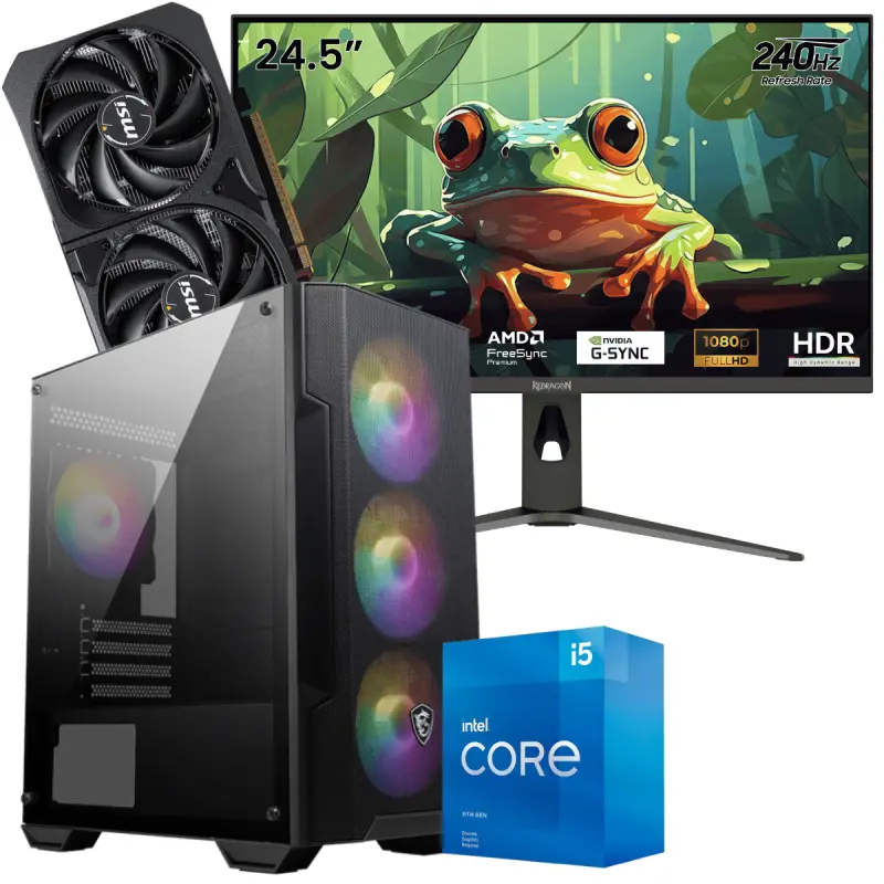 Setup Gamer Special Pc de Bureau Gaming / i5-11400F / RTX 5060 8G / 16 Go Avec Écran Gaming Redragon HANMON 24.5&Prime; Full HD IPS / 240 Hz