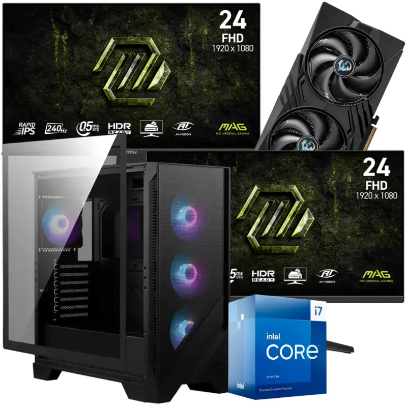 Setup Gamer Special Pc de Bureau Gaming / i7-13700F / RTX 5060 8G / 32 Go Avec 2 Écrans Gaming MSI MAG 245F X24 24&Prime; Full HD IPS / 240 Hz