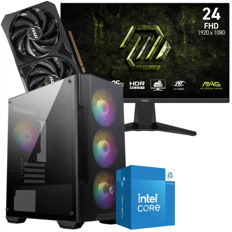 Setup Gamer Special Pc de Bureau Gaming / i5-14400F / RTX 5060 8G / 16 Go Avec Écran Gaming MSI MAG 245F X24 24&Prime; Full HD IPS / 240 Hz