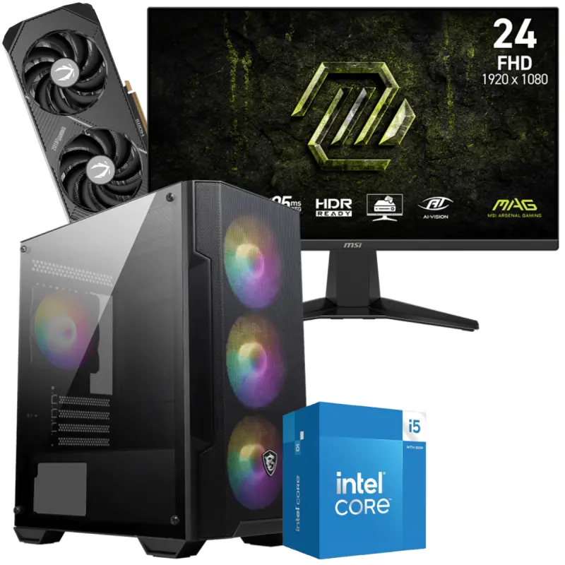 Setup Gamer Special Pc de Bureau Gaming / i5-14400F / RTX 5060 8G / 32 Go Avec Écran Gaming MSI MAG 245F X24 24&Prime; Full HD IPS / 240 Hz