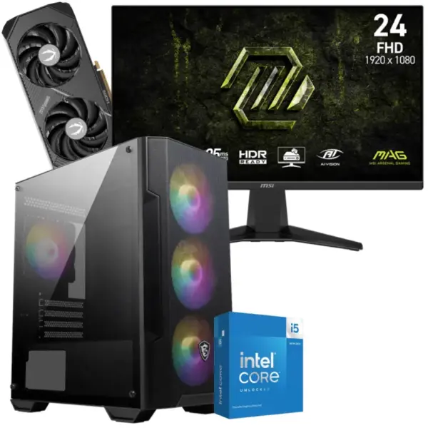 Setup Gamer Special Pc de Bureau Gaming / i5-14600KF / RTX 5070 12G / 32 Go Avec Écran Gaming MSI MAG 245F X24 24" Full HD IPS / 240 Hz