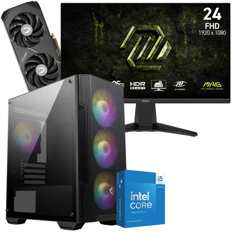 Setup Gamer Special Pc de Bureau Gaming / i5-14600KF / RTX 5070 12G / 32 Go Avec Écran Gaming MSI MAG 245F X24 24&Prime; Full HD IPS / 240 Hz