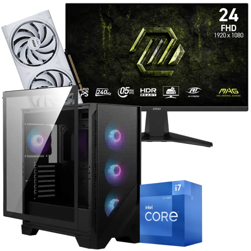 Setup Gamer Special Pc de Bureau Gaming / i7-12700F / RTX 5070 12G / 32 Go Avec Écran Gaming MSI MAG 245F X24 24&Prime; Full HD IPS / 240 Hz
