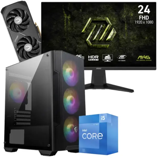 Setup Gamer Special Pc de Bureau Gaming / i5-12400F / RTX 5070 12G / 32 Go Avec Écran Gaming MSI MAG 245F X24 24" Full HD IPS / 240 Hz