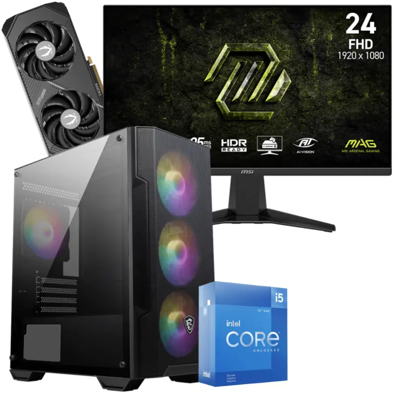 Setup Gamer Special Pc de Bureau Gaming / i5-12600KF / RTX 5070 12G / 32 Go Avec Écran Gaming MSI MAG 245F X24 24&Prime; Full HD IPS / 240 Hz