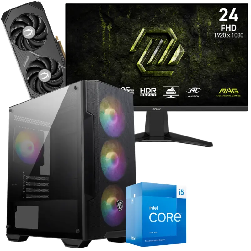 Setup Gamer Special Pc de Bureau Gaming / i5-13400F / RTX 5070 12G / 32 Go Avec Écran Gaming MSI MAG 245F X24 24&Prime; Full HD IPS / 240 Hz