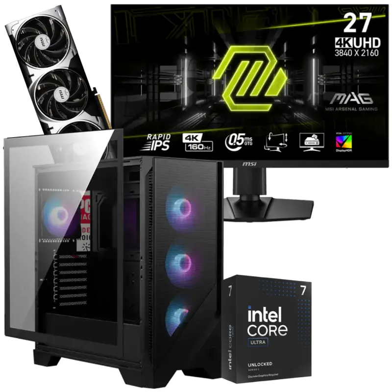 Setup Gamer Special Pc de Bureau Gaming / Ultra 7 265KF / RTX 5070 12G / 32 Go Avec Écran MSI MAG 274UPF E2 27&Prime; 4K UHD IPS / 160 Hz