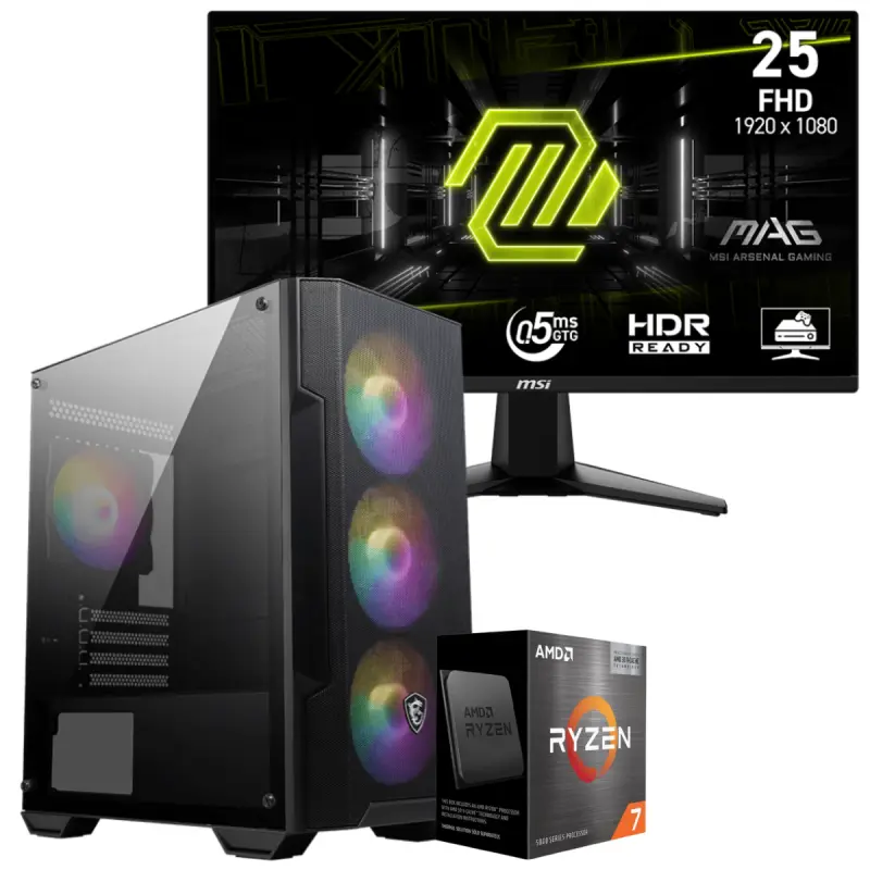 Setup Gamer Special Pc de Bureau Gaming / Ryzen 7 5700G / Vega 8 / 16 Go Avec Écran Gaming MSI MAG 255F E20 24.5&Prime; Full HD IPS / 200 Hz