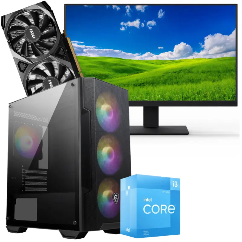 Setup Gamer Special Pc de Bureau Gaming / i3-12100F / RTX 3050 8G / 16 Go Avec Écran Gaming AERO AE24EFI 24 » Full HD IPS / 144 Hz