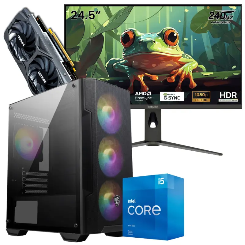 Setup Gamer Special Pc de Bureau Gaming / i5-11400F / GTX 1650 4G / 16 Go Avec Écran Gaming Redragon HANMON 24.5&Prime; Full HD IPS / 240 Hz