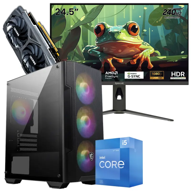 Setup Gamer Special Pc de Bureau Gaming / i5-12400F / GTX 1650 4G / 16 Go Avec Écran Gaming Redragon HANMON 24.5&Prime; Full HD IPS / 240 Hz