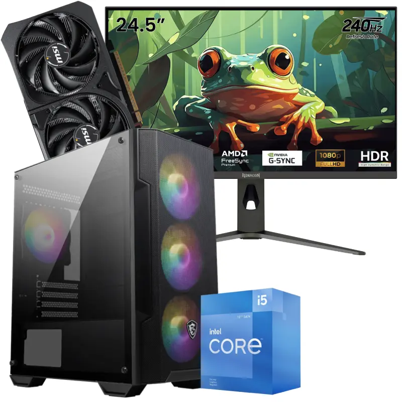 Setup Gamer Special Pc de Bureau Gaming / i5-12400F / RTX 5060 8G / 16 Go Avec Écran Gaming Redragon HANMON 24.5&Prime; Full HD IPS / 240 Hz