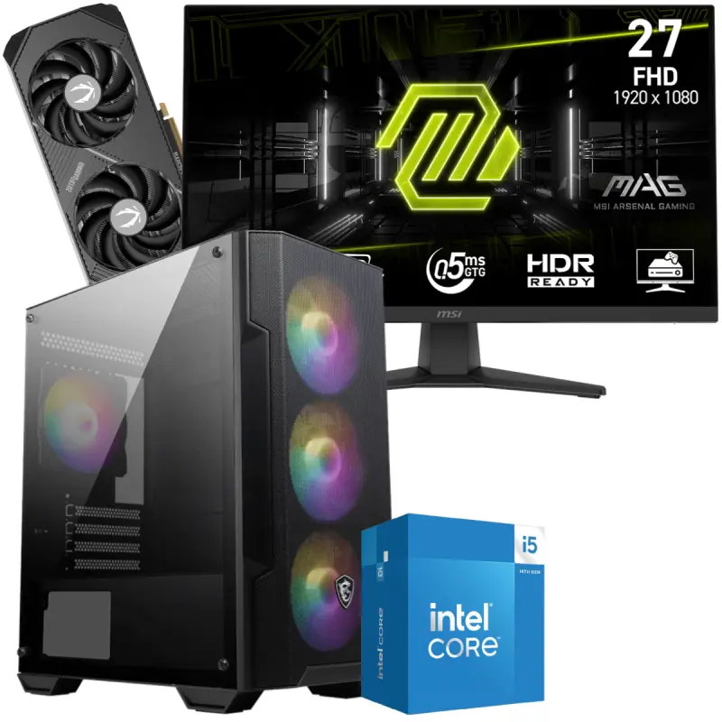 Setup Gamer Special Pc de Bureau Gaming / i5-14400F / RTX 5070 12G / 32 Go Avec Écran Gaming MSI MAG 272F 27&Prime; Full HD IPS / 200 Hz