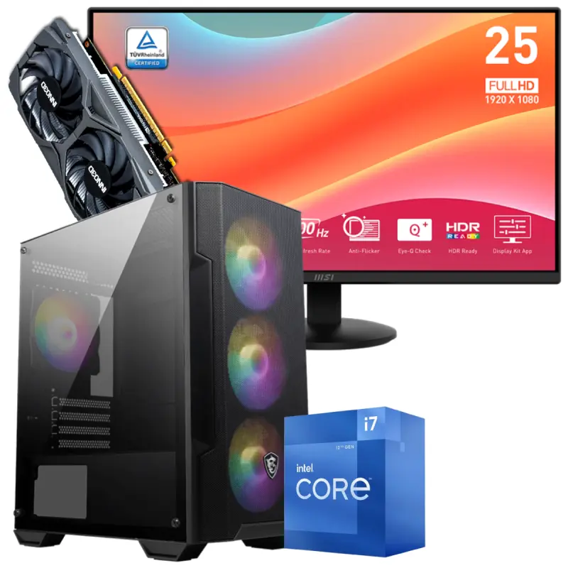 Setup Gamer Special Pc de Bureau Gaming / i7-12700F / GTX 1650 4G / 16 Go Avec Écran MSI Pro MP252L 24.5&Prime; Full HD IPS / 100 Hz