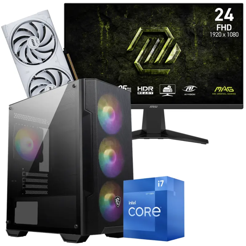 Setup Gamer Special Pc de Bureau Gaming / i7-12700F / RTX 5070 12G / 32 Go Avec Écran Gaming MSI MAG 245F X24 24&Prime; Full HD IPS / 240 Hz